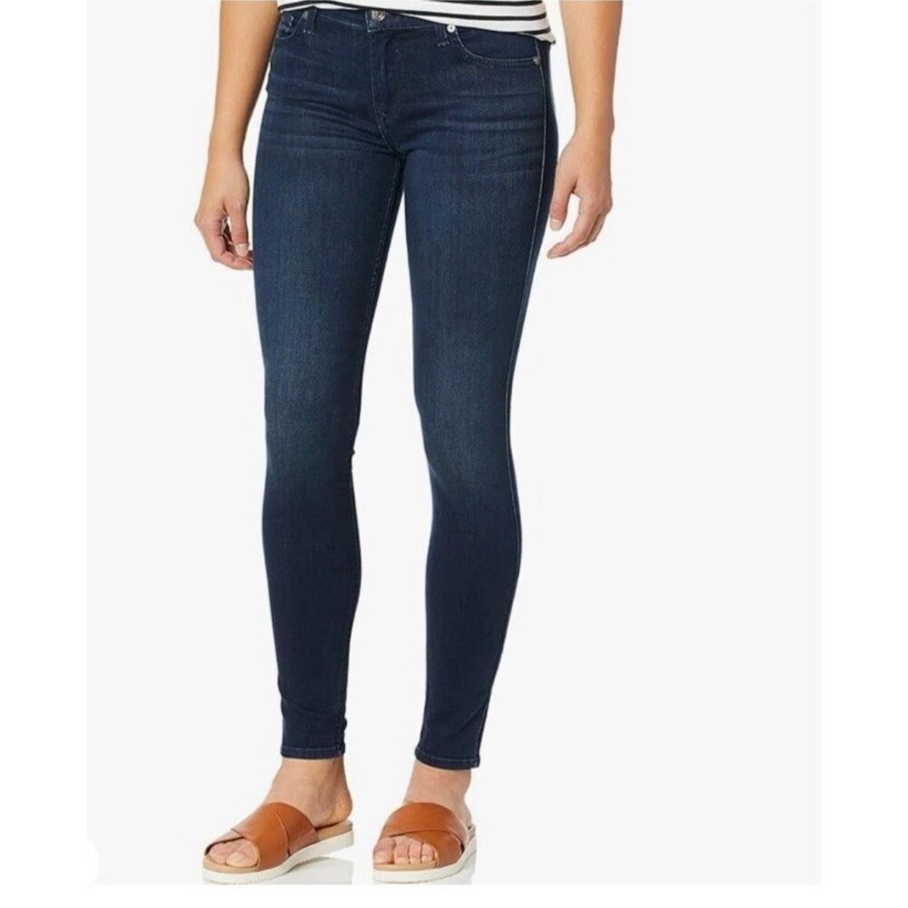 7 For All Mankind The Skinny Jeans Womens 28 Blue Stretch Dar Wash Mid Rise